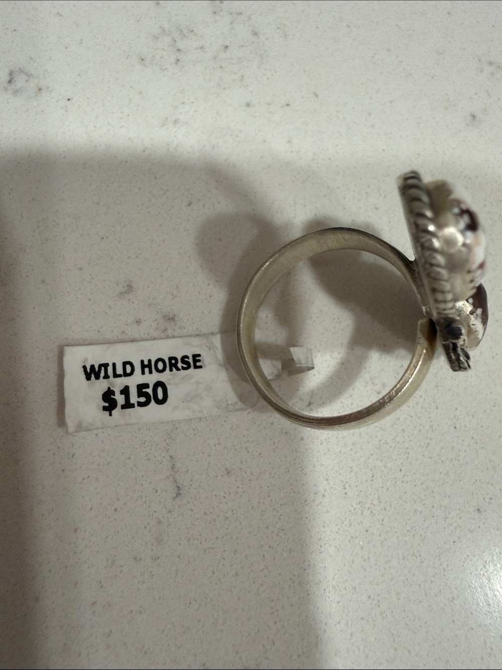New Sterling White and Brown wild horse Double Stone Floral Ring adjustable - Picture 2 of 3